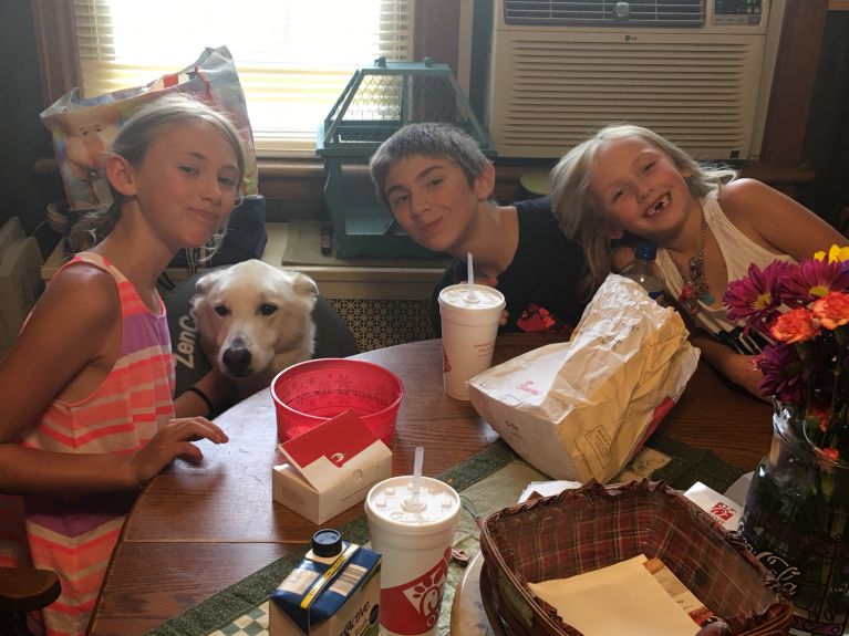 Shadow having lunch with the kids on Wednesday June 29, 2016